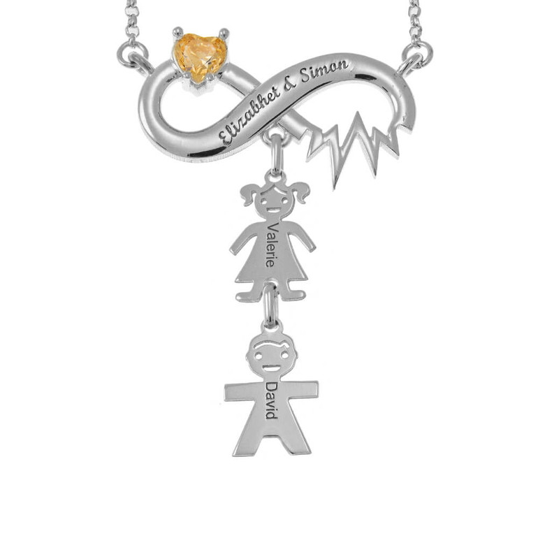 Heartbeat Infinity Necklace With Birthstone And Kids
