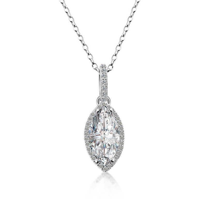 925 Sterling Silver Marquise Cut Created White Diamond Pendant Necklace