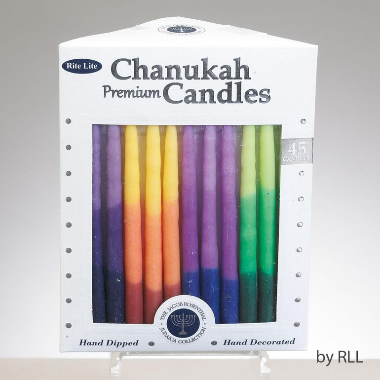 Premium Chanukah Candles, Rainbow Tri-color, 45/gift Box