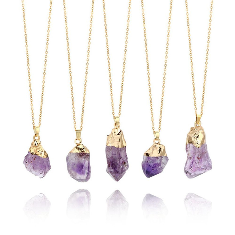 Natural Quartz Amethyst Gemstone Pendant Necklace