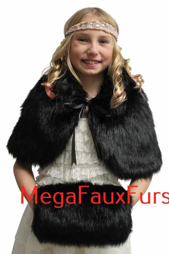 Black Faux Fur Hand Muff Fleece Lining for kids