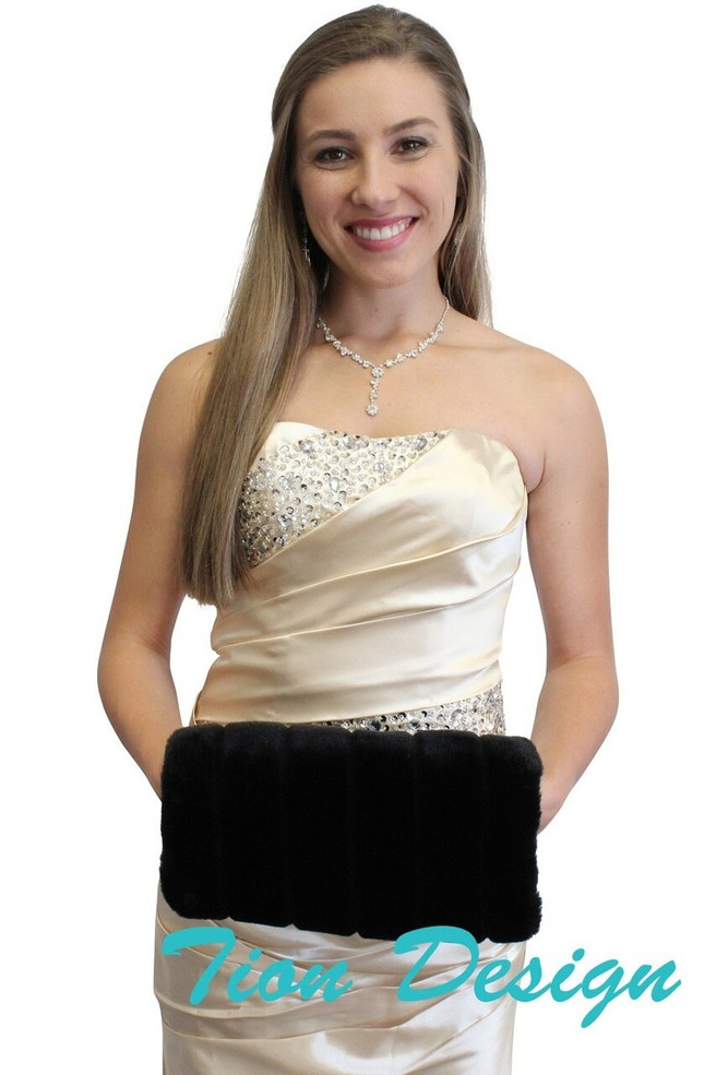 Bridal black faux fur handmuff, faux fur muff for Winter