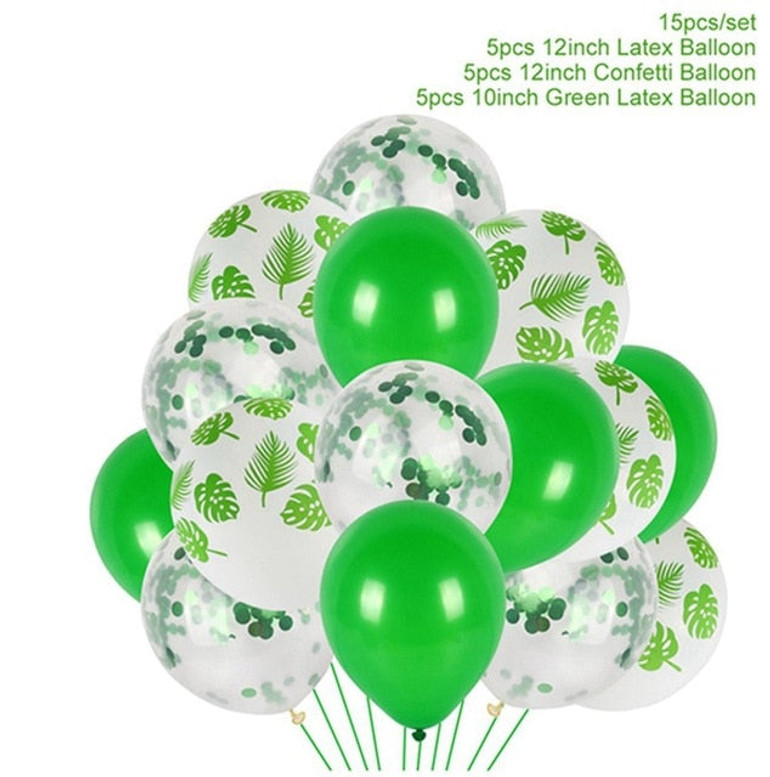 Huiran Green Palm Leaf Balloons Safari Jungle Party Happy Birthday Party Decorations Tropical Dinosaur Party Wild One Birthday