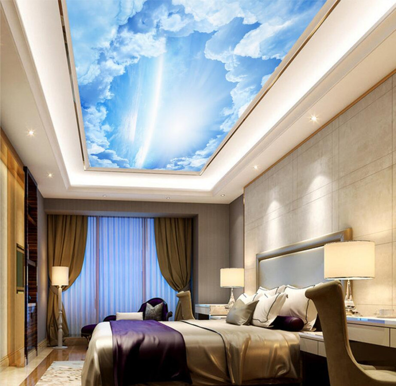 Custom 3D Wallpaper Roll Sky blue sky white clouds Bedroom Living Room Ceiling Decoration Mural Wall