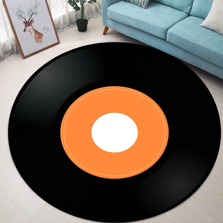Vinyl Record Printed Soft Fabric Round Floor Mat Carpet Room Area Bedroom Rug Seat Cover Door Rugs