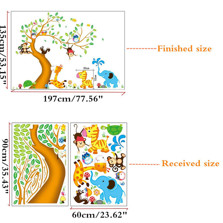 Removable Jungle Animals Wall Sticker Monkey Owl Tree Decal Nursery Room Decorations
