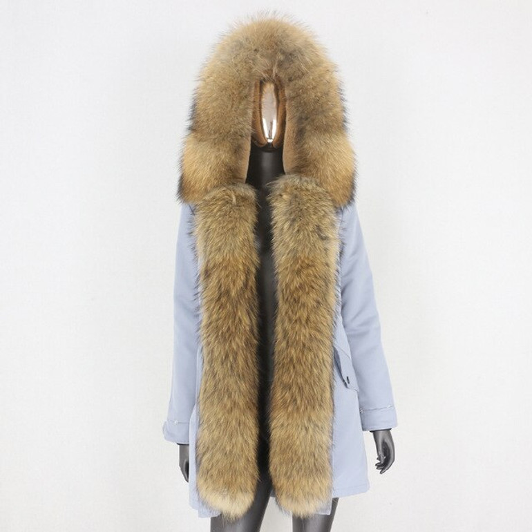 BLUENESSFAIR 2020 Waterproof Long Parka Real Fur Coat Natural Fox Fur Collar Hood Outerwear Winter Jacket Women Warm Streetwear