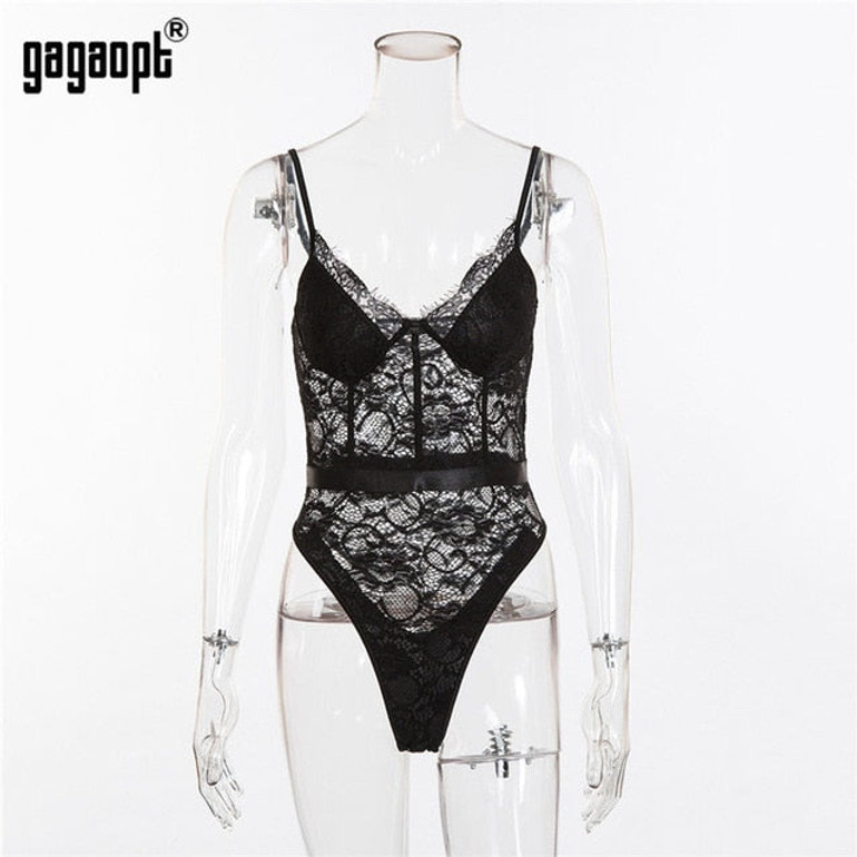Gagaopt 2018 Summer Lace Bodysuit Women Hollow Out Bodycon Sexy Bodysuit Jumpsuit Overalls Streetwear