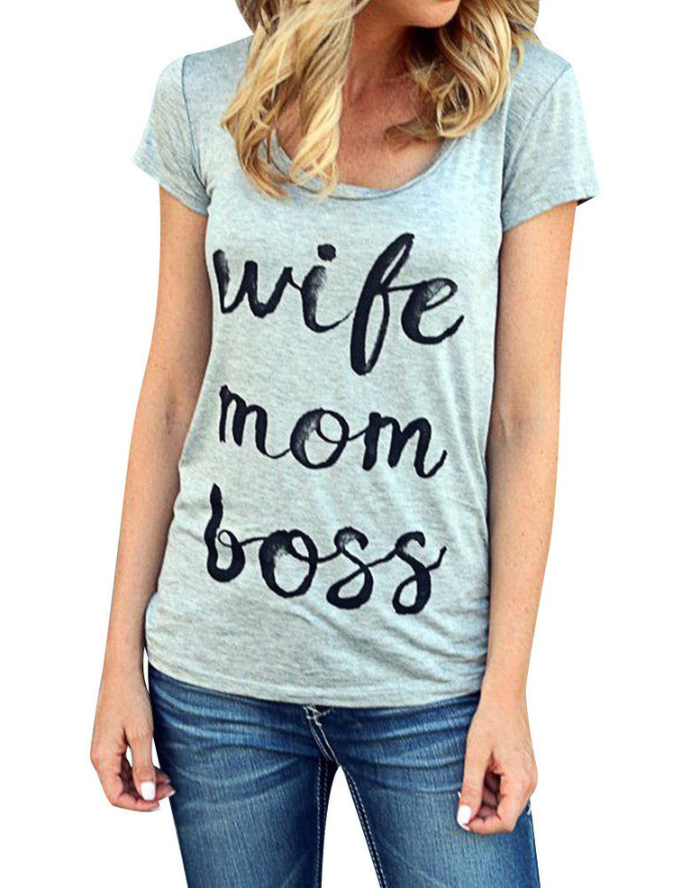 Women Fashion Wife Mom Boss letter T Shirt,Women stripe T Shirt,Women Short Sleeve T Shirt,Women Letter Printed Tops,Women Casual T Shirt