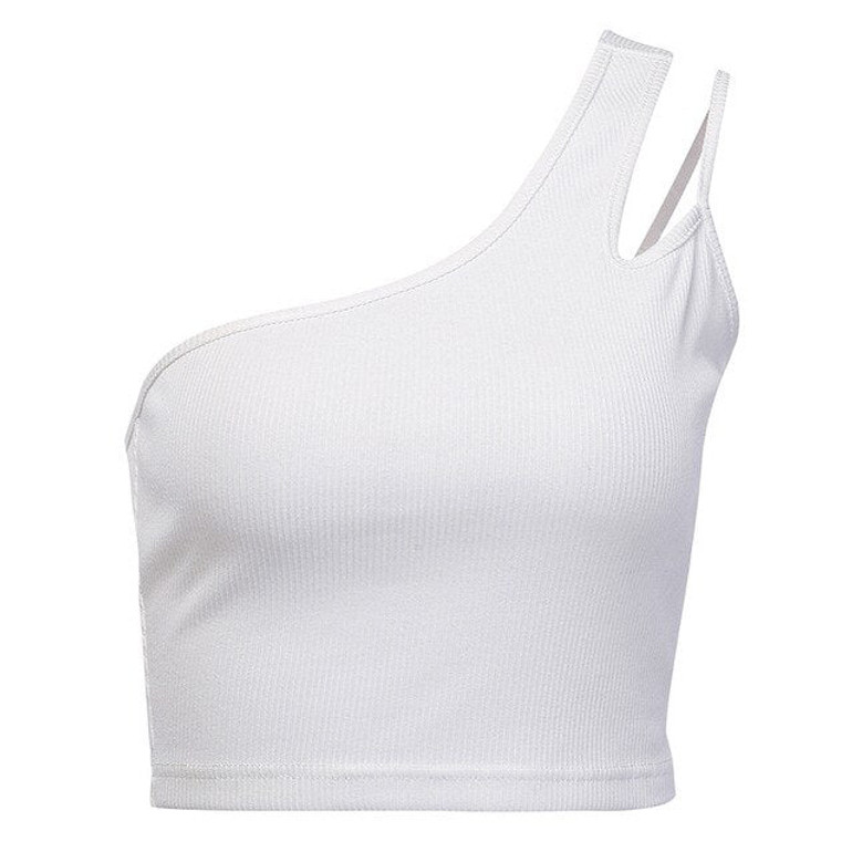 Summer 2020 New Women Sexy One Shoulder Tank Top Vest Ladies Casual Sleeveless Crop Top Shirt Cami Tanks Tops Women  Crop Top