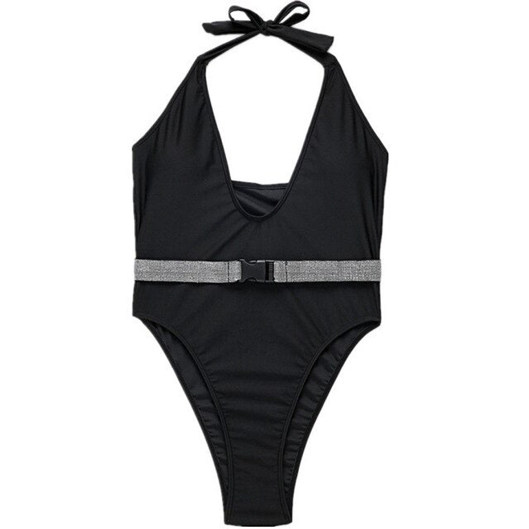 One Piece Swimsuit 2021 Sexy Black Swimwear Women Halter Push Up Bodysuit Monokini Bathing Suits Summer Beach Wear Swimming Suit