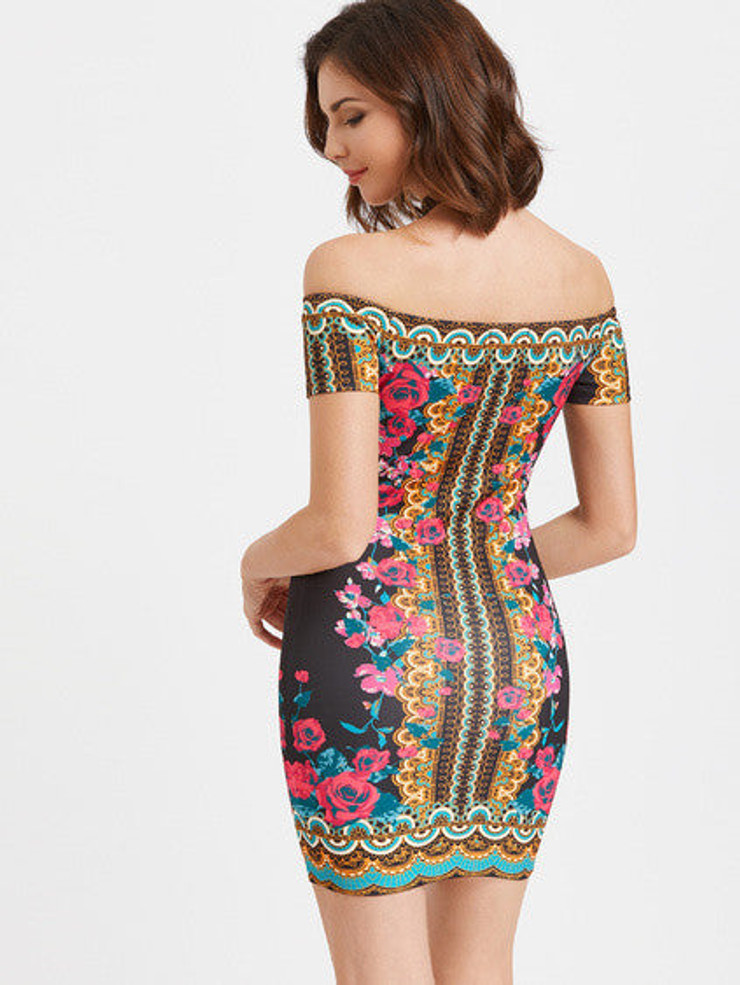 Sexy "bimi" off the shoulder mini bodycon dress