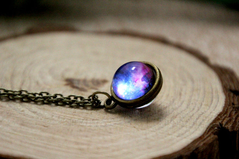 Galaxy Planet Pendant Dome Necklace