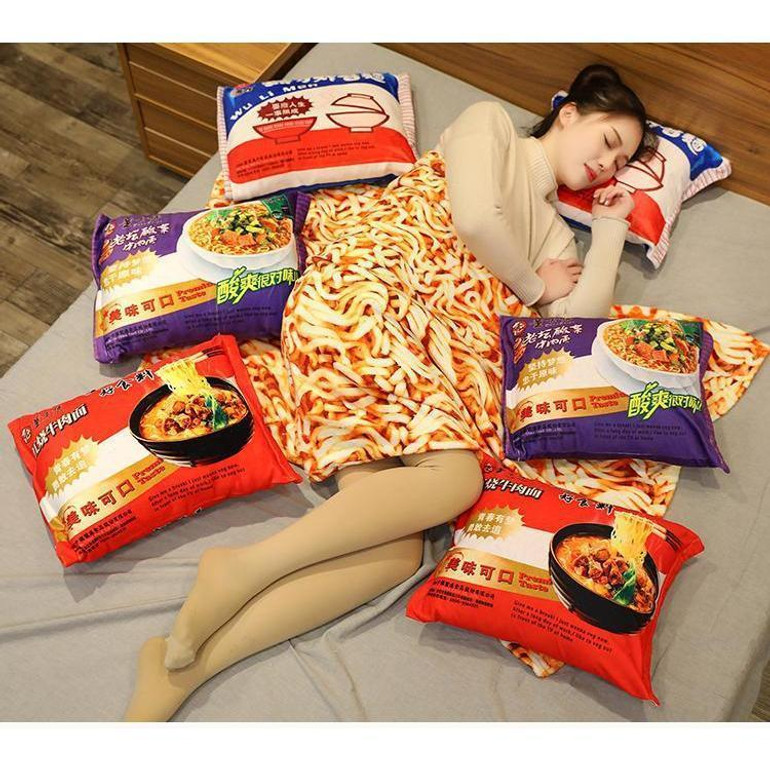 Instant Noodles Plush Pillow and Blanket Kawaii Ramen Bedroom Accessory #JU2794