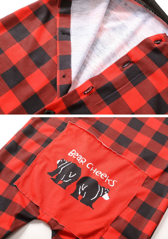Christmas Family Pajamas Plaid Print Cartoon Bear