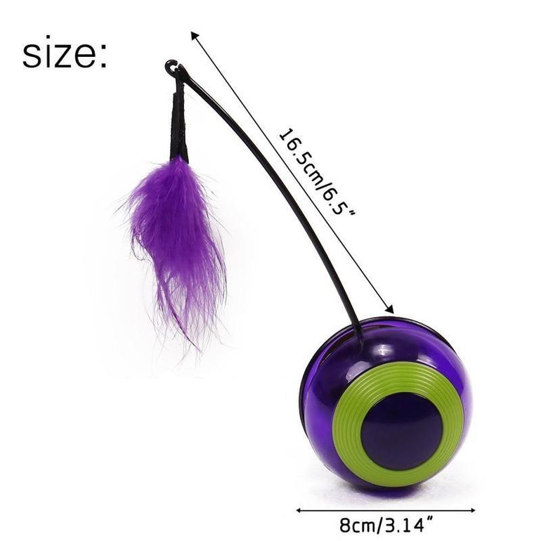 Electronic Rotating Ball Cat Toy with Sound, LED, & Feather