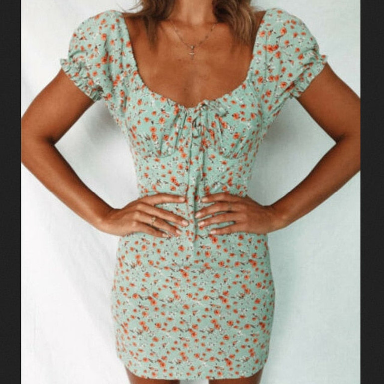 Women Off Shoulder Wrap Summer Boho Floral Mini