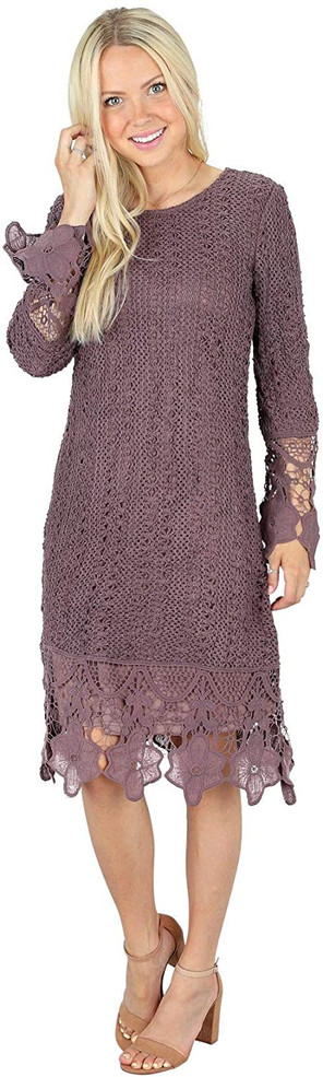 Lydia Modest Boho Dress or Modest Bridesmaid Dress in Crochet Lace