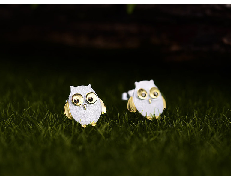Handmade Sterling Silver Owl Stud Earrings