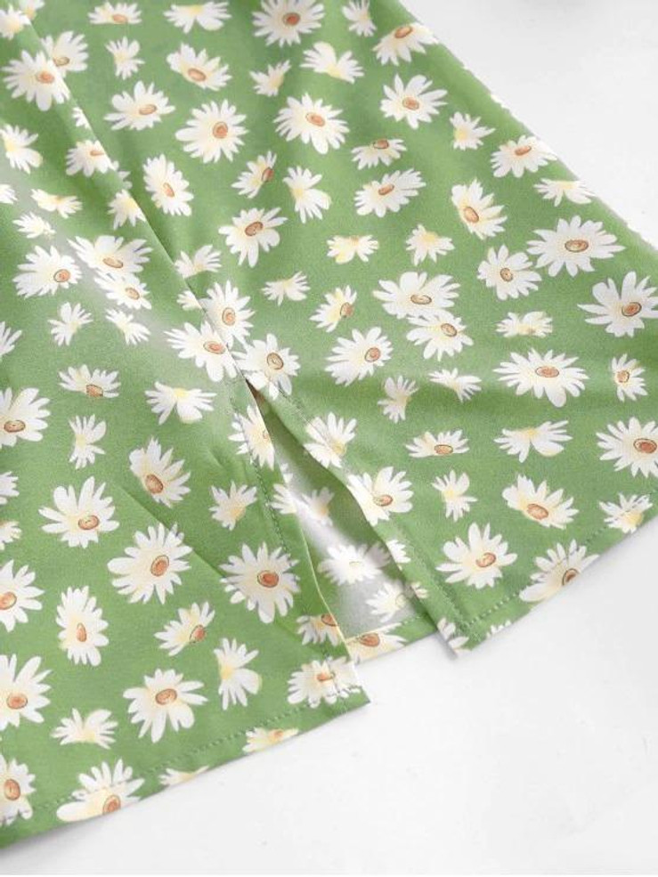 Floral Tie Shoulder Slit Cami Dress