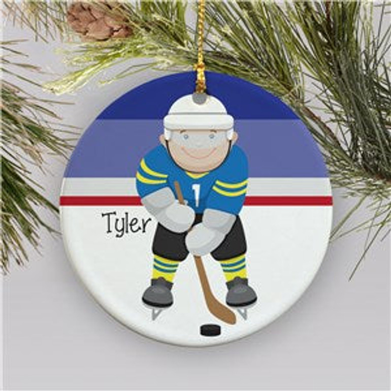 Personalized Ceramic Hockey Holiday Ornament