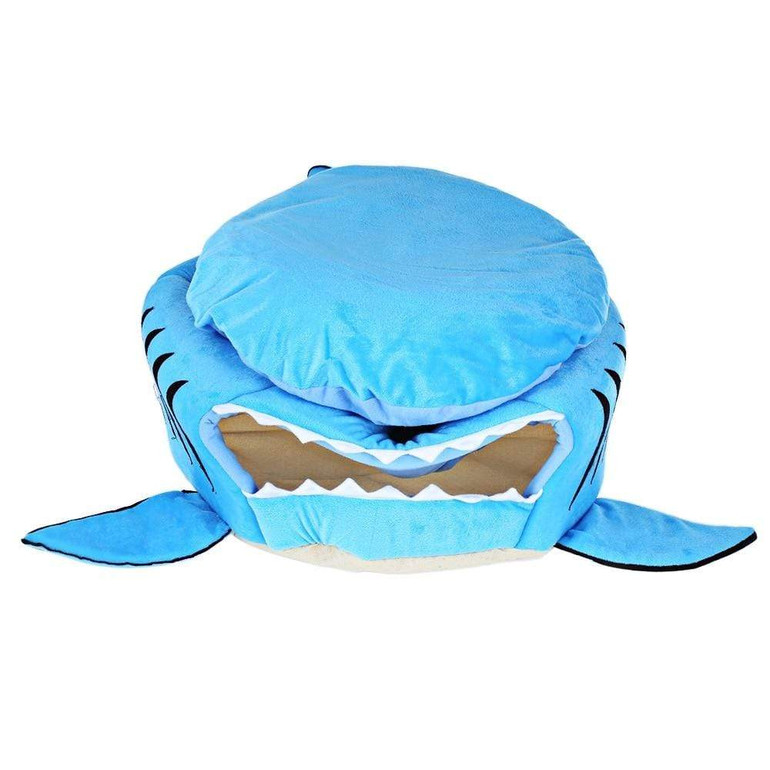 Blue Grey Cartoon Shark Dog Bed