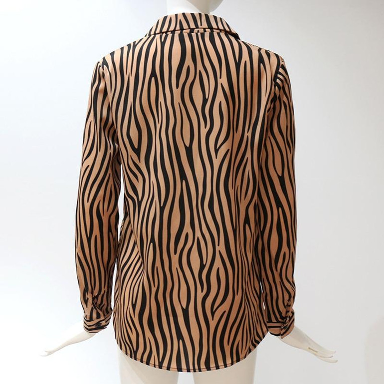 Blouses Long Sleeve Turn Down Collar Chiffon Blouse