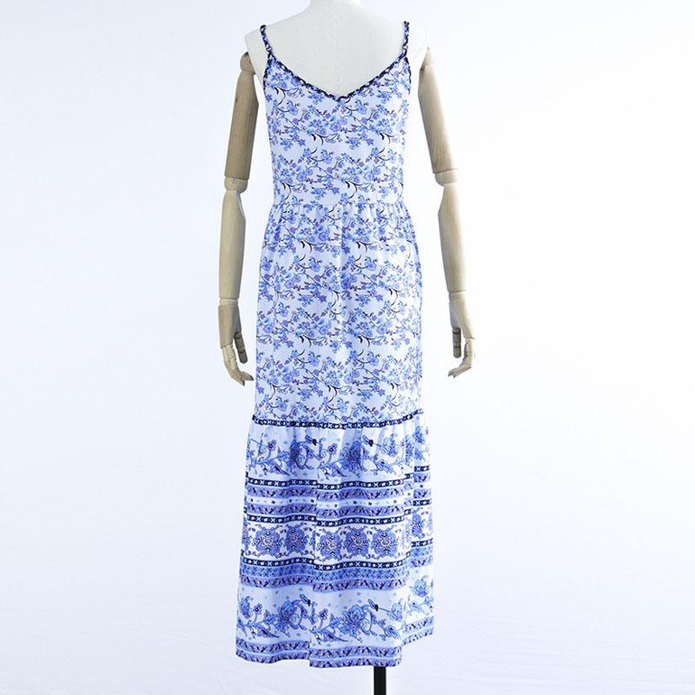 Floral Print Boho Vintage Maxi Slip Dress