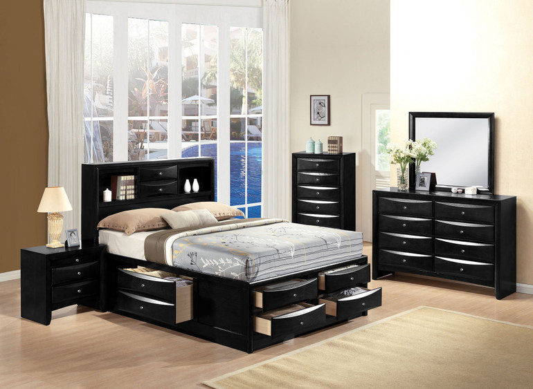 Acme 21606EK Ireland 4 Pieces Black Bookcase King Storage Bedroom Set