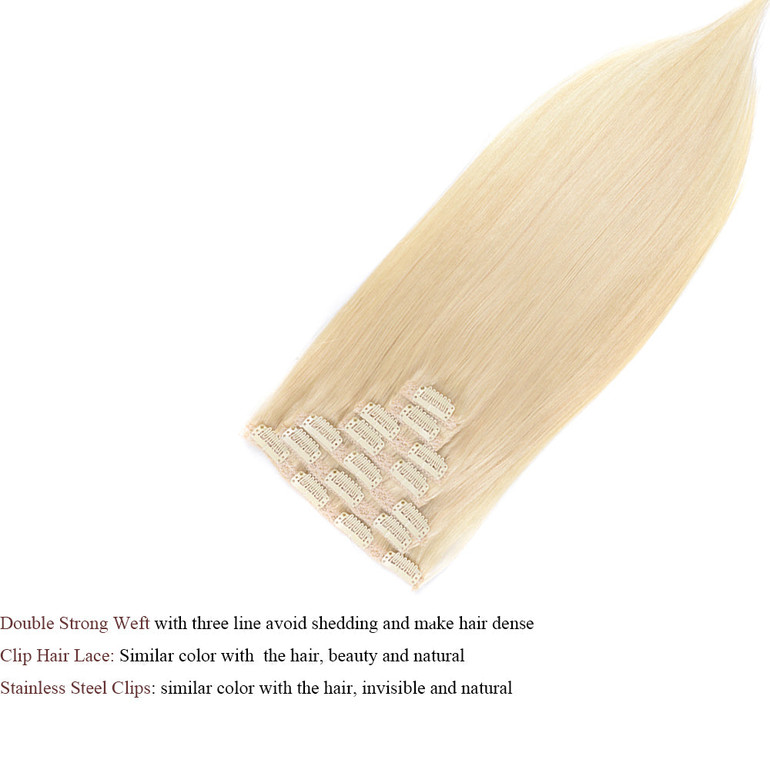 Remy Hair 120G #60 Blonde 16inch-22inch Natural Straight Clip In Human Hair Extensions