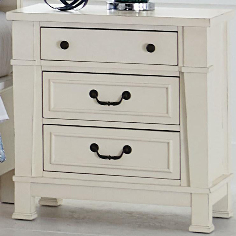 Athena Distressed Vintage White Finish 3-Drawer Wood Nightstand