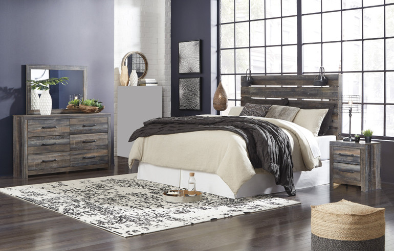 Ararat Rustic Wood King Headboard with Lights, Dresser, Mirror, 2 Nightstands Set