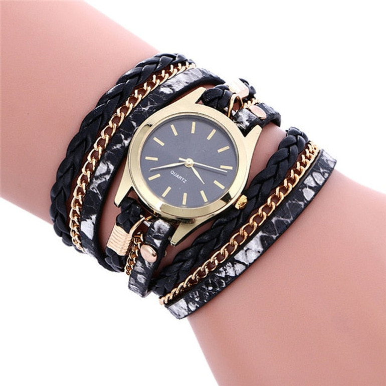 Red Bohemian Style  Fashion Weave Leather Bracelet Lady  Wrist Watch