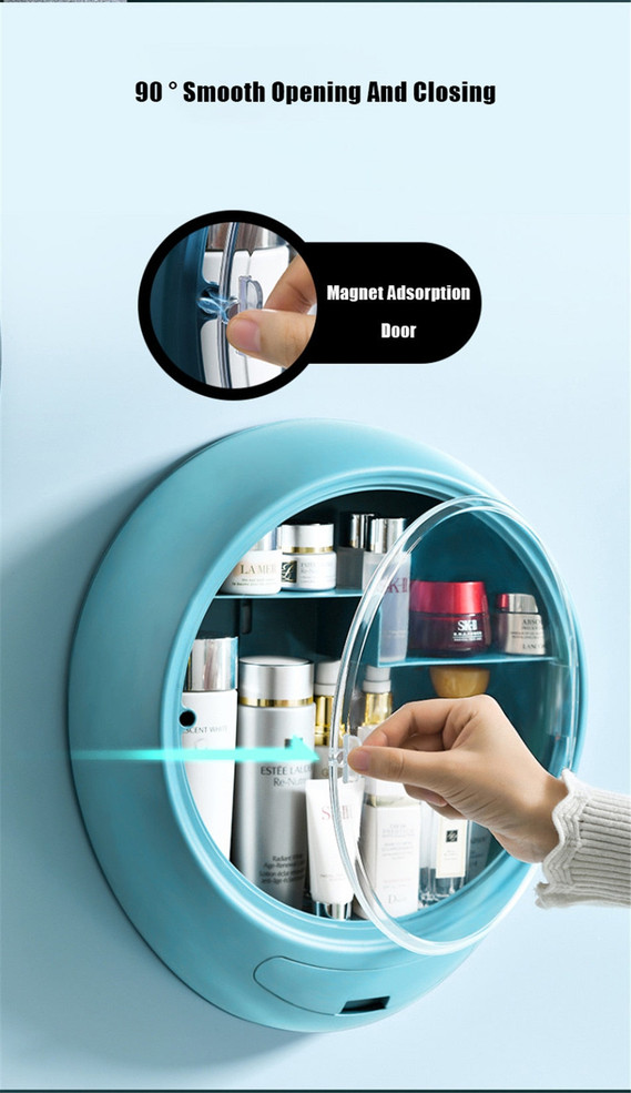 Bathroom Wall-mounted Makeup Organizer Punch-free Large Capacity Jewelry Cosmetic Storage Box Women Skin Care Beauty Rack