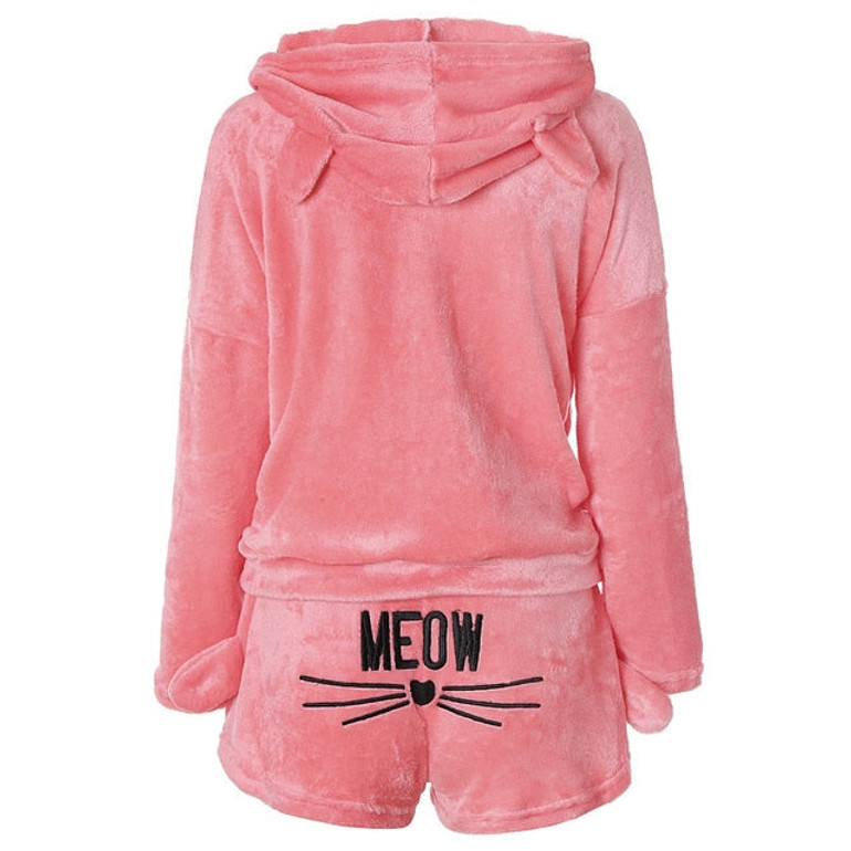 JULY'S SONG Women Pajama Sets Autumn Winter Flannel Cartoon Warm Pyjamas Animal Sleepwear Cat Cute Female Fashion Girls Homewear
