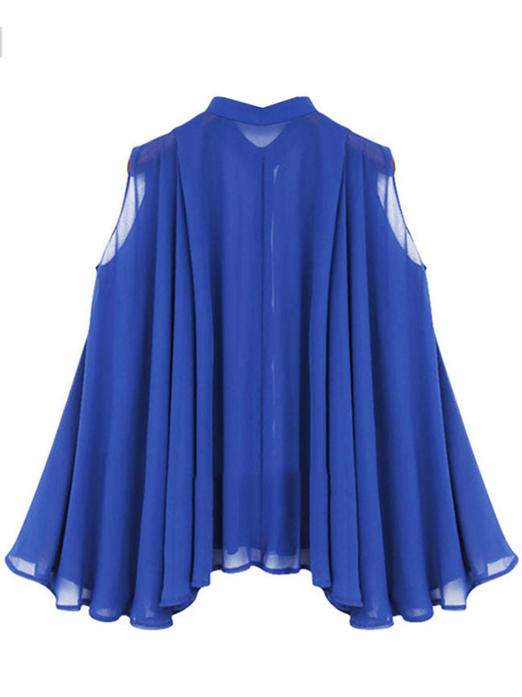 Casual Loose Band Collar Asymmetric Hem Color Block Chiffon Sleeveless T-Shirt