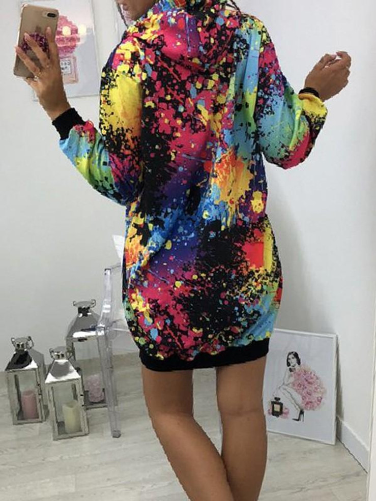 New Black Floral Drawstring Pockets Fashion Hooded Sweatshirt