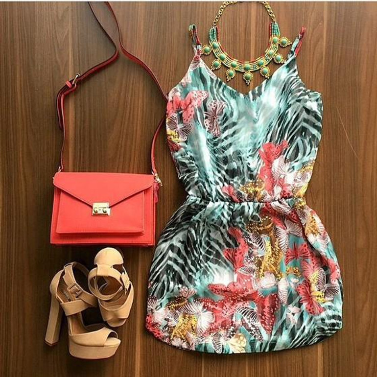 Multicolor Floral Condole Belt V-neck Sleeveless Mini Dress