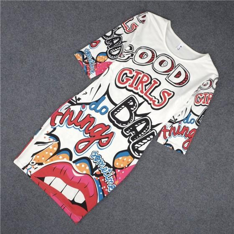 Casual White Floral Print Round Neck Elbow Sleeve Mini Dress