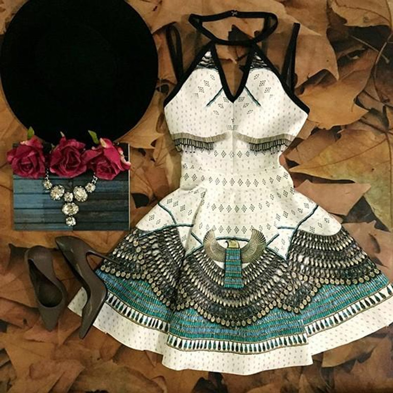 Casual White Floral Condole Belt Zipper Pleated Sleeveless Mini Dress