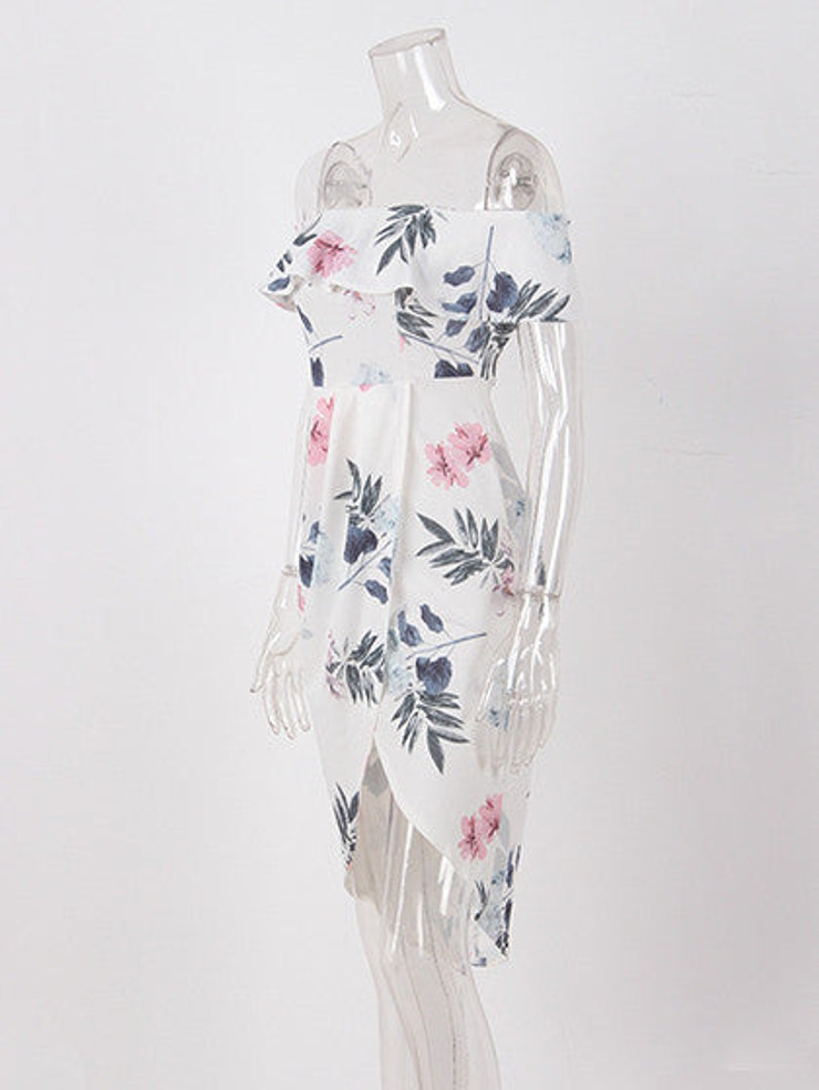Casual Sexy Floral Print Off The Shoulder Dress