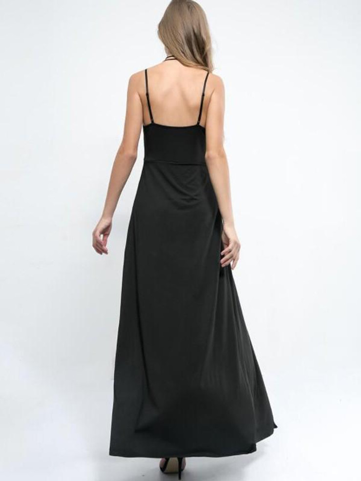 New Black Patchwork Lace Dress With Shorts Deep V-neck Elegant Party Maxi Dress