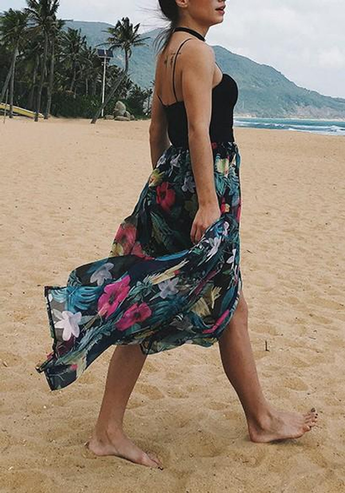 Black Grenadine Side Slit Spaghetti Strap Backless Vegas Beach Maxi Dress
