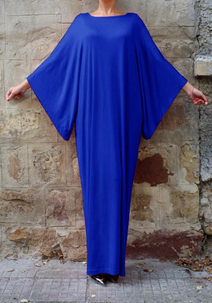 Royal Blue Draped Round Neck Batwing Sleeve Muslim Casual Maxi Dress