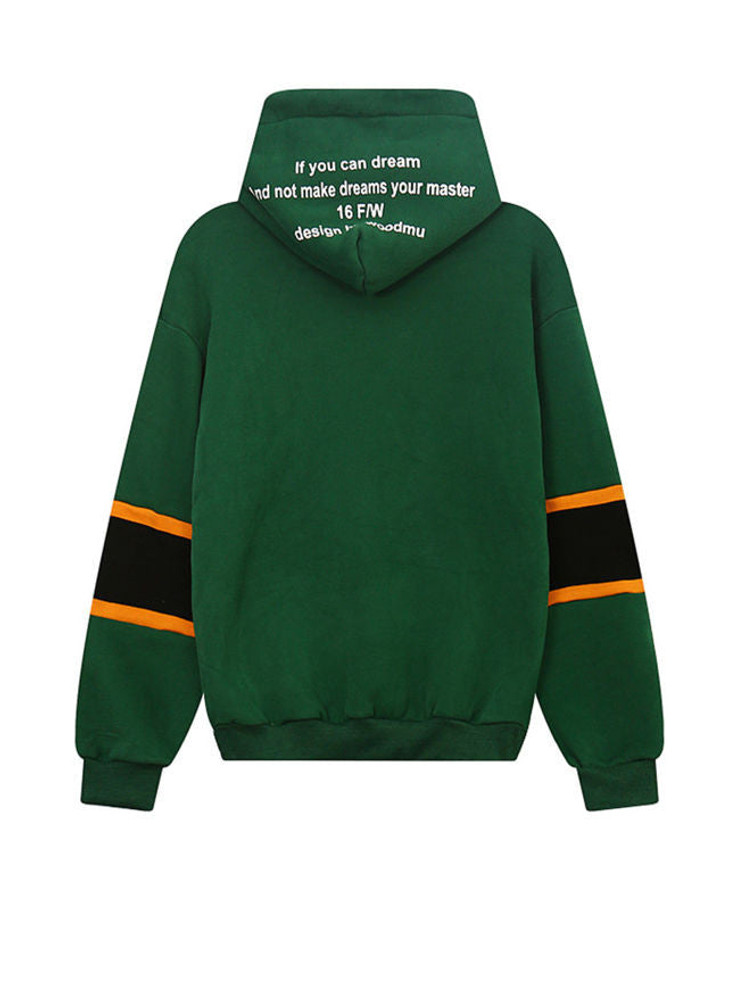 Casual Color Block Kangaroo Pocket Letters Drawstring Hoodie