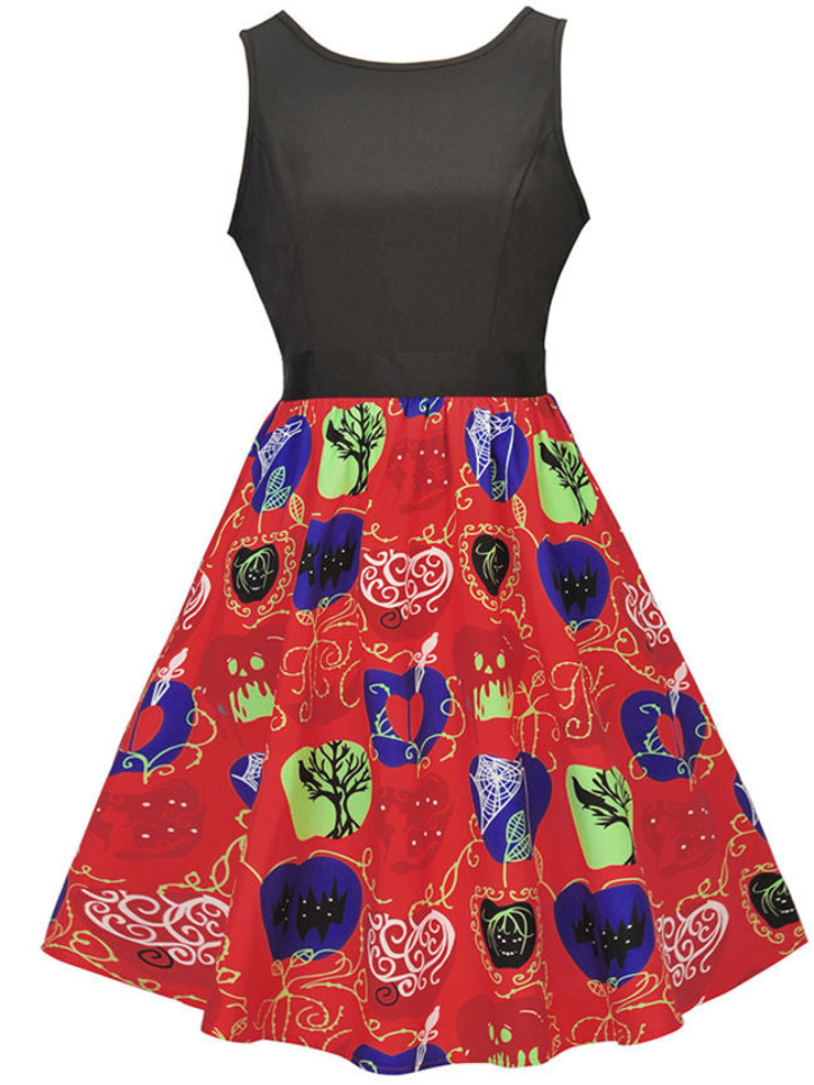 Casual Round Neck Printed Sleeveless Skater Dress
