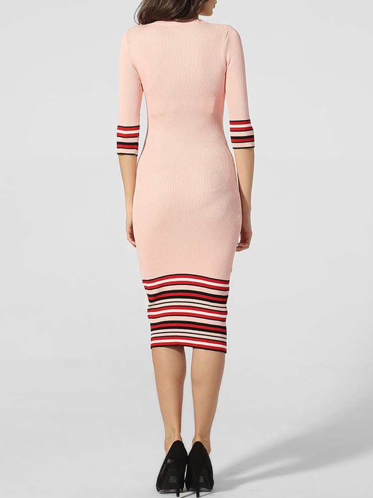Casual Crew Neck Striped Bodycon-dress