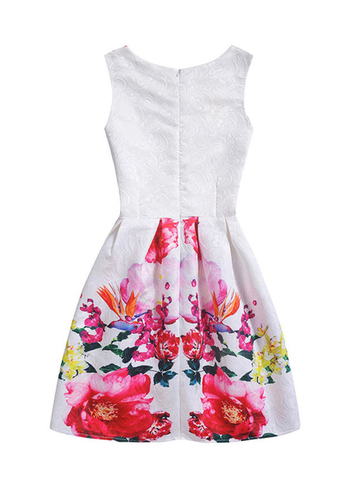 Casual Round Neck Floral Printed Fantastic Skater Dress