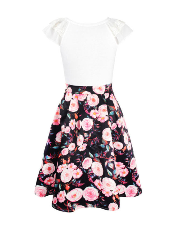 Charming Round Neck Floral Printed Skater Dress