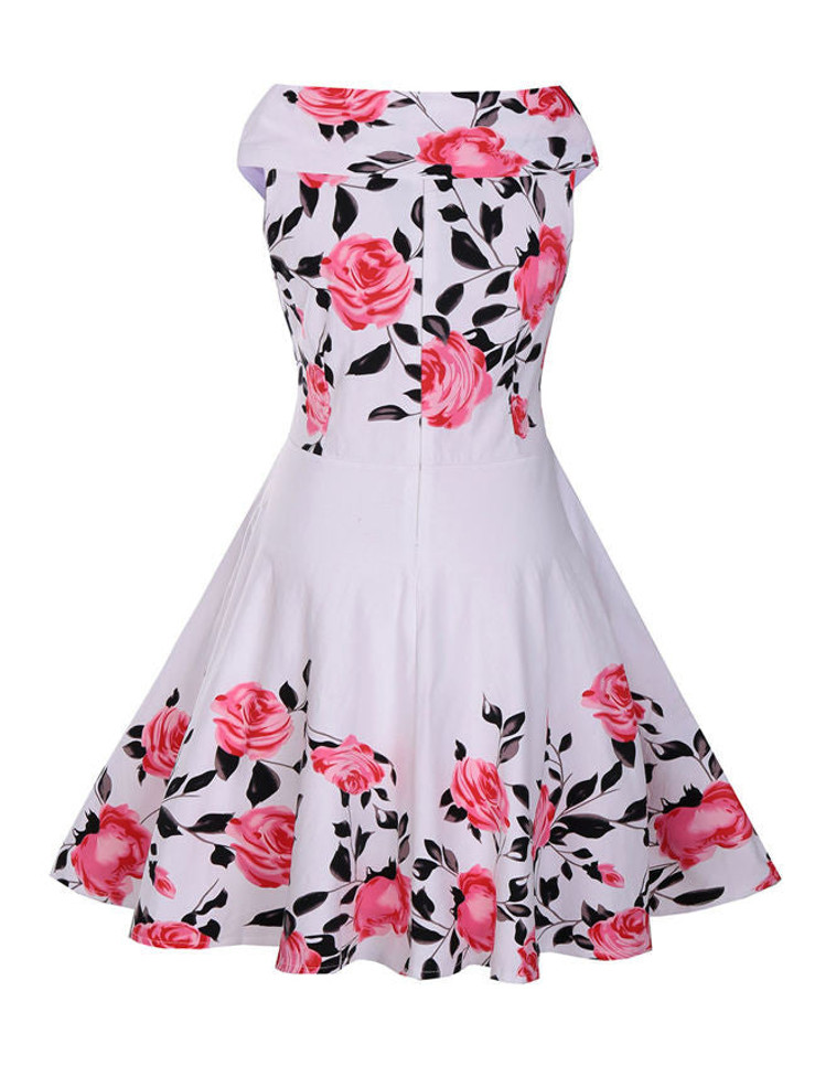 Casual Exquisite V-Neck Skater Dress In Floral Printed